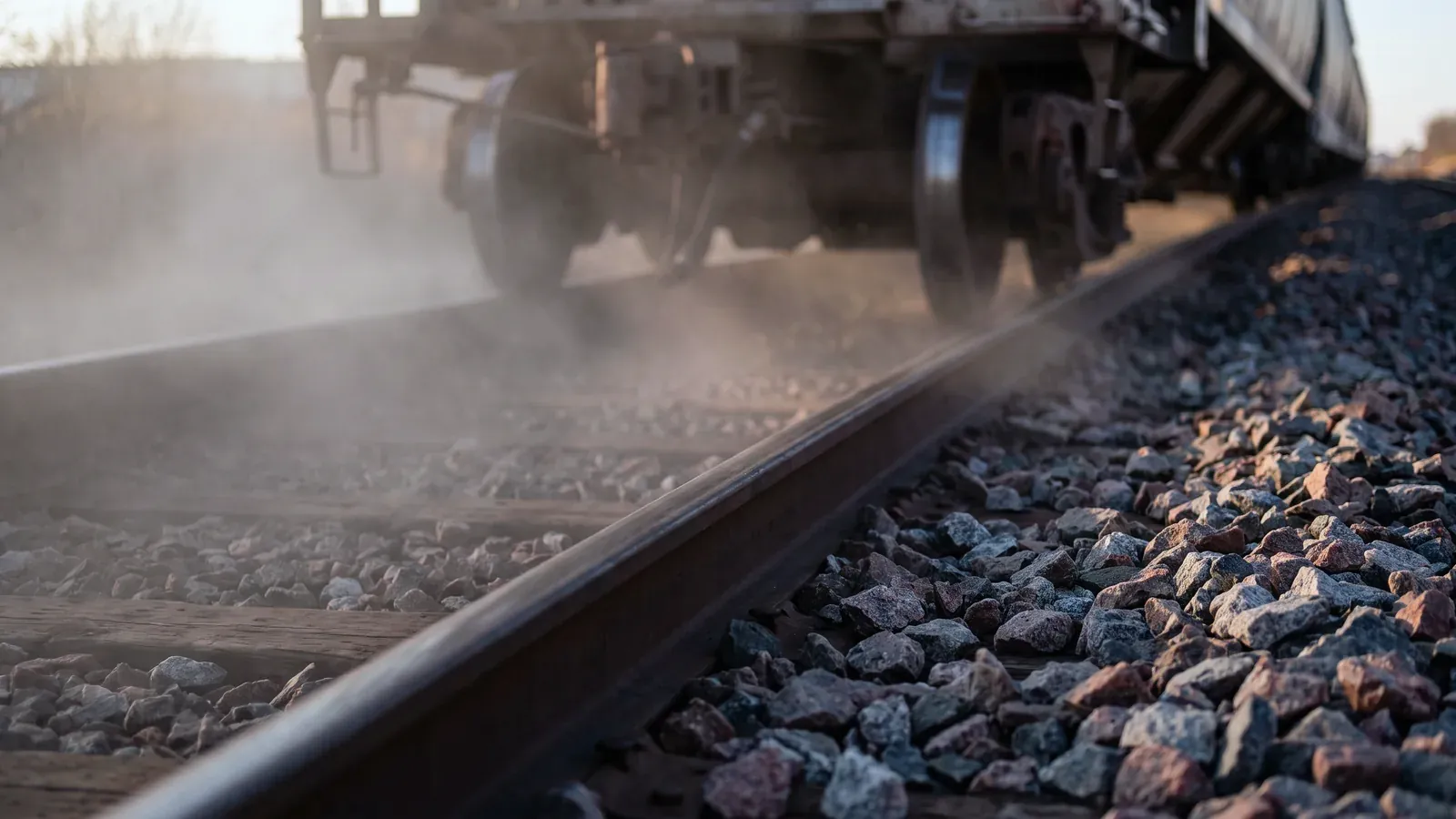 Silica dust rising from fresh railroad ballast