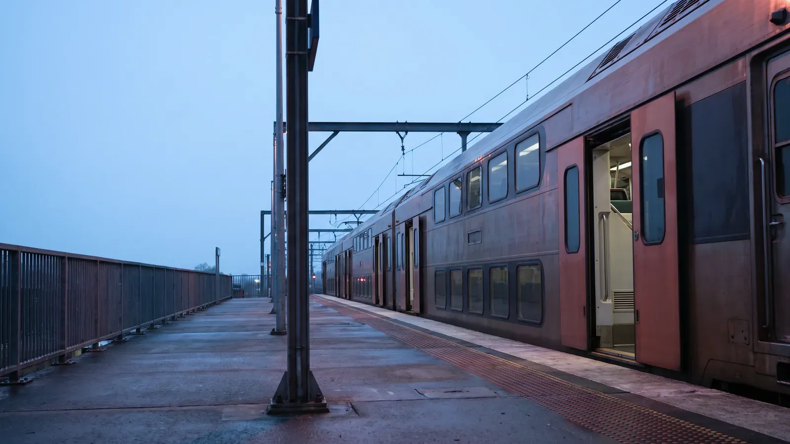 A commuter train like the ones MBTA crews work on