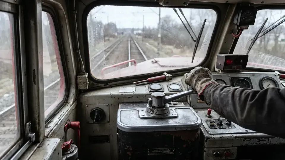 A locomotive engineer at the controls, one of the railroad jobs linked to cancer claims