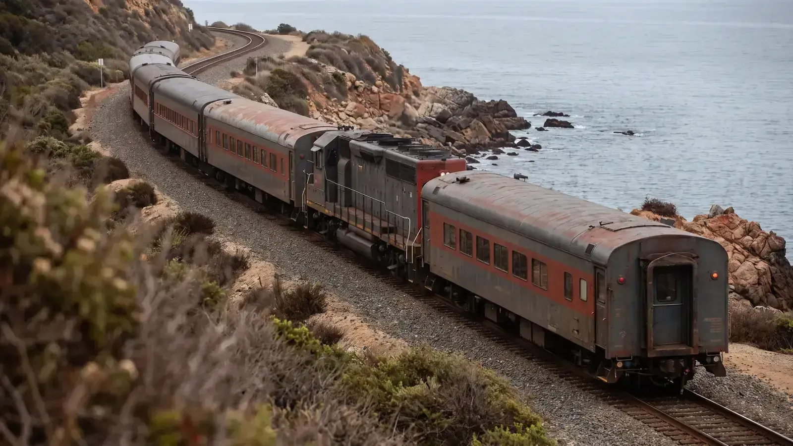 A passenger train like the ones Amtrak crews work on