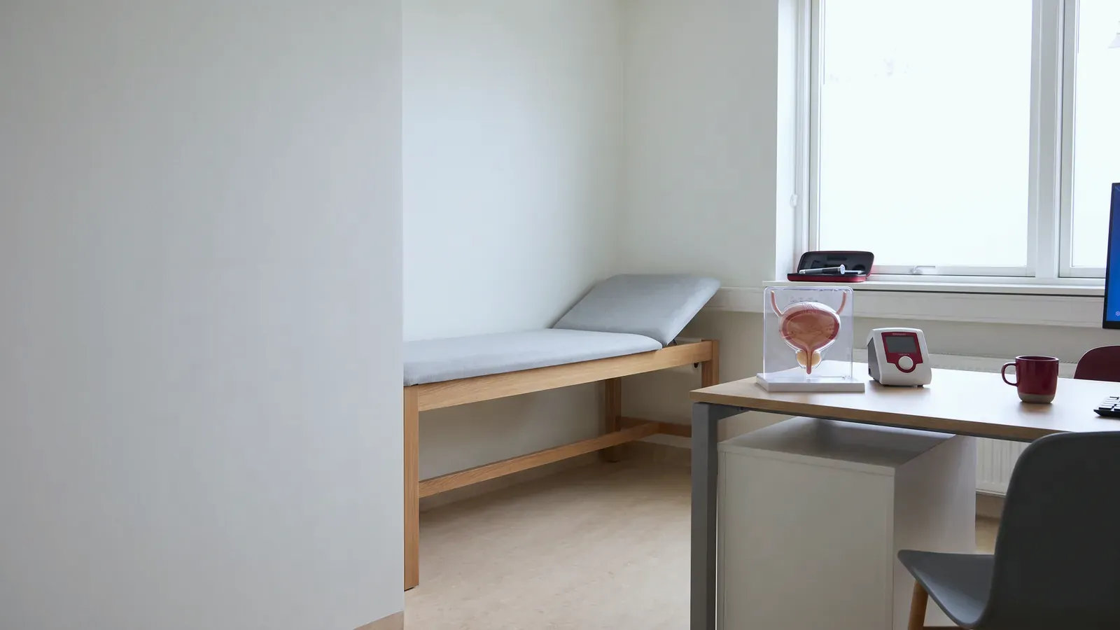 A urology clinic room where railroad worker bladder cancer is diagnosed